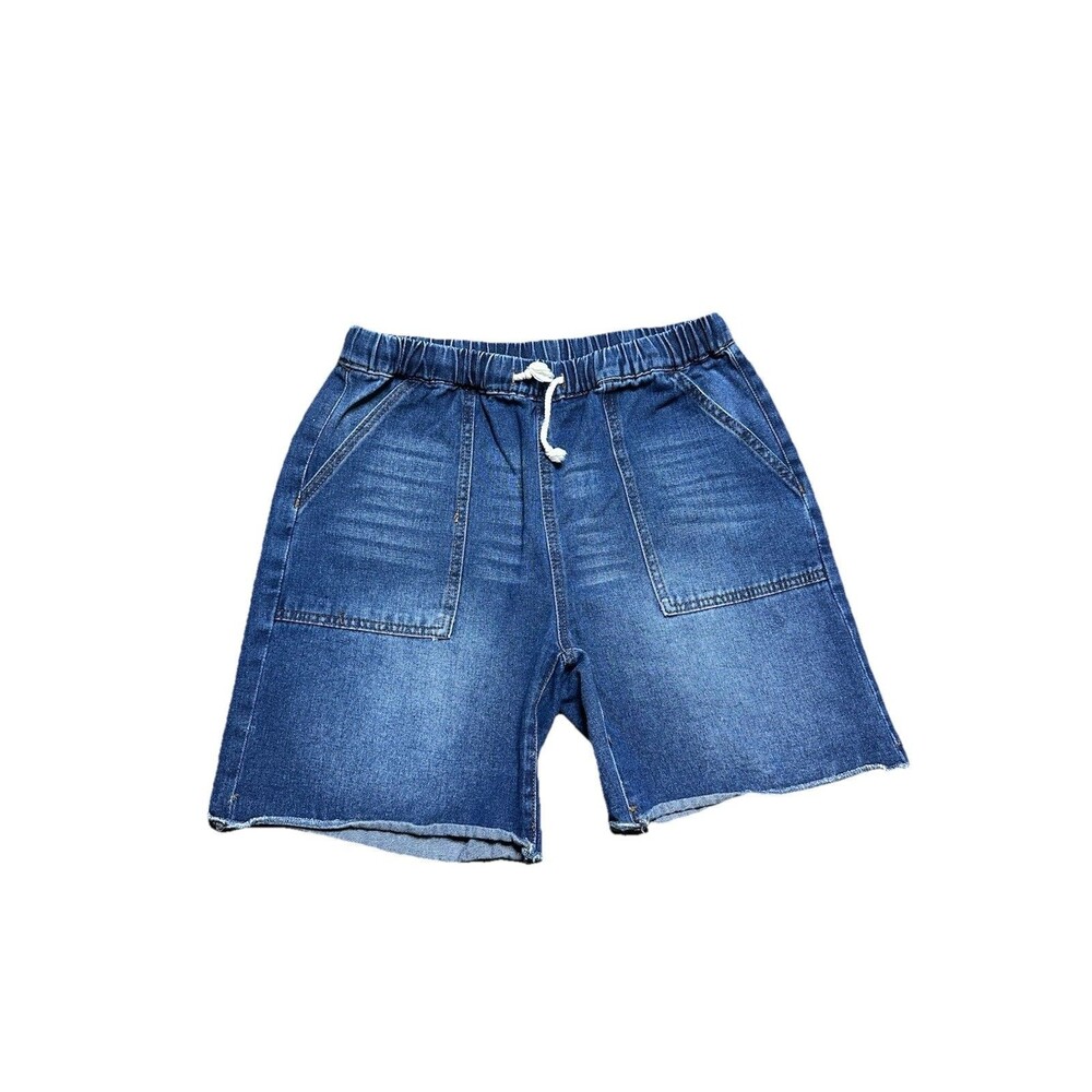 Y2K Board Skater Shorts Womens Large Raw Hem Drawstring Waist 100% Cotton Denim